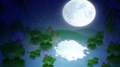 LED高清唯美荷花浪漫的荷塘月亮背景视频视频的预览图